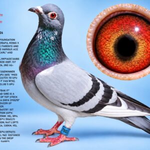 LOT 14: ZA 2026 PORT 7802 – BLOODSTOCK LOFTS – OUTSTANDING ANDRIES DRAPA KONIG × KONIGIN AND DE RAUW-SABLON BAK 17 GENETICS! LINEBRED TO THE FAMOUS FOUNDATION PAIR RESPONSIBLE FOR NUMEROUS ACE PIGEONS, INCLUDING "CARL", 1ST OLYMPIAD ALLROUND OSTENDE 2007, AND "CHAMP", AN OUTRIGHT WINNER. THE DAM'S FAMILY FEATURES "PIED PRINCESS", A PROVEN BREEDER OF THREE BREAKAWAY WINNERS, WHILE THE MATERNAL SIDE COMBINES THE LEGENDARY BAK 17 COUPLE WITH PROVEN FEDERATION-WINNING GENETICS. A BEAUTIFULLY PRESENTED PIGEON WITH EXCEPTIONAL STOCK BREEDING POTENTIAL – SEE PEDIGREE !!!